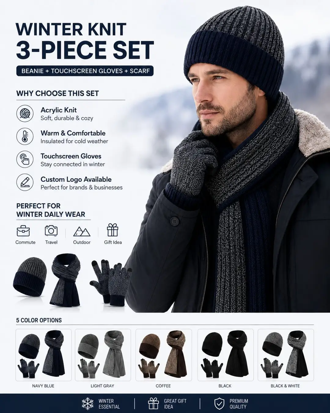 Amazon cross-border alpaca wool hat, scarf, and gloves set, touchscreen compatible, cold-resistant, windproof, and warm, available for wholesale and in stock — feature 10