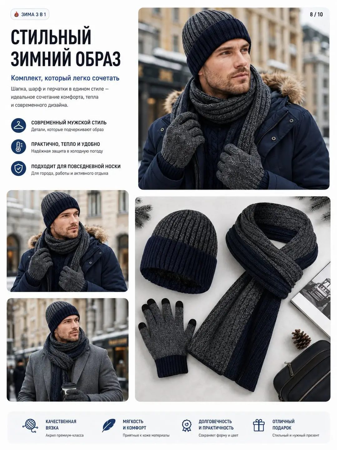 Amazon cross-border alpaca wool hat, scarf, and gloves set, touchscreen compatible, cold-resistant, windproof, and warm, available for wholesale and in stock — feature 11