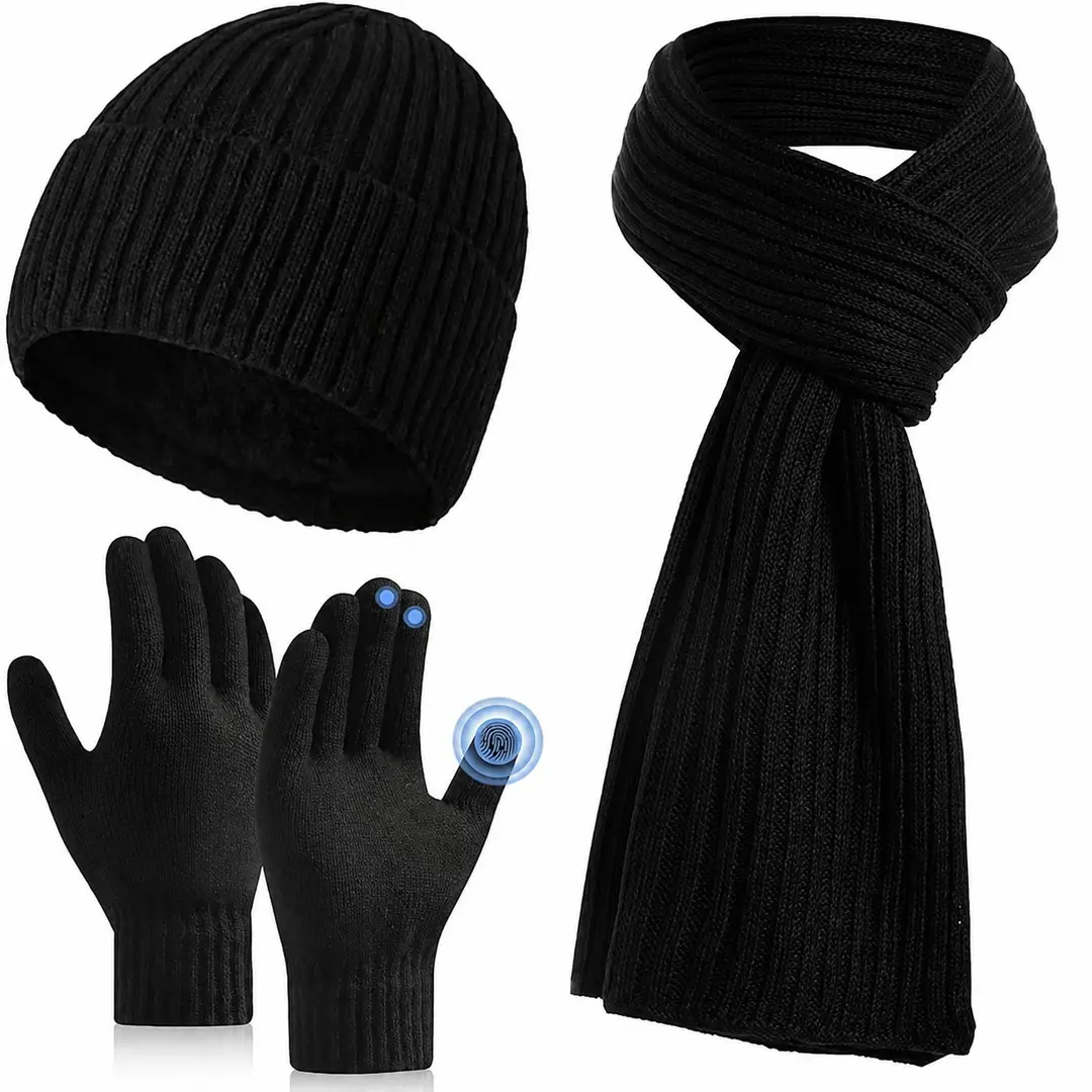 Amazon cross-border alpaca wool hat, scarf, and gloves set, touchscreen compatible, cold-resistant, windproof, and warm, available for wholesale and in stock — feature 12
