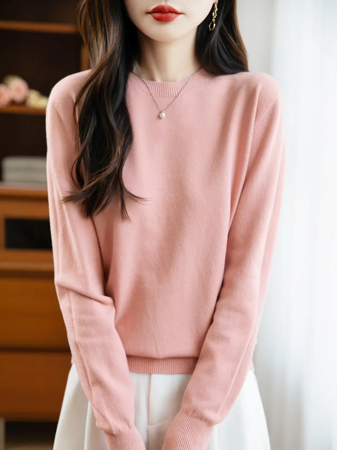 Autumn and winter Andy velvet round neck knit sweater for women, first-line ready-to-wear, solid color seamless pullover long-sleeve sweater, suitable as a base layer