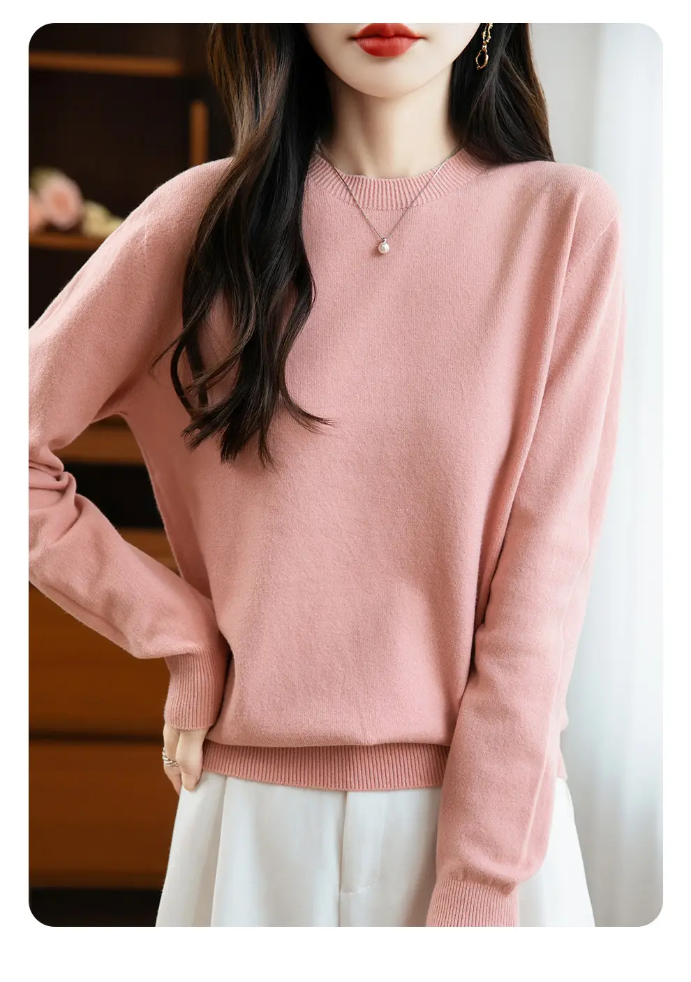 Autumn and winter Andy velvet round neck knit sweater for women, first-line ready-to-wear, solid color seamless pullover long-sleeve sweater, suitable as a base layer — feature 15