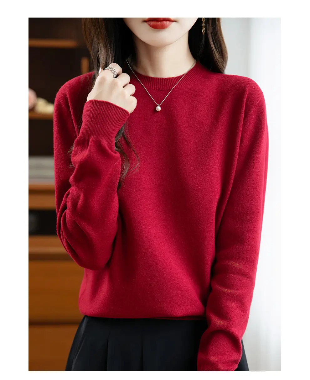 Autumn and winter Andy velvet round neck knit sweater for women, first-line ready-to-wear, solid color seamless pullover long-sleeve sweater, suitable as a base layer — feature 17