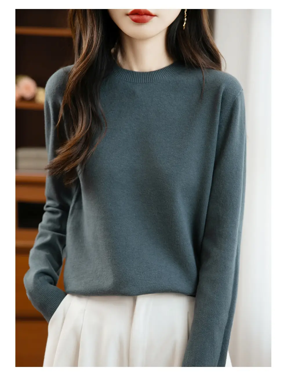Autumn and winter Andy velvet round neck knit sweater for women, first-line ready-to-wear, solid color seamless pullover long-sleeve sweater, suitable as a base layer — feature 20