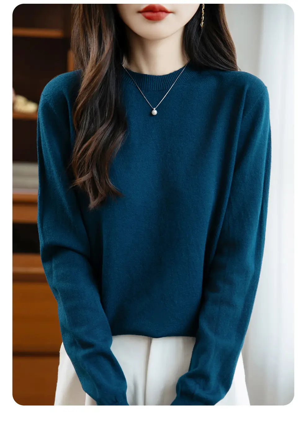 Autumn and winter Andy velvet round neck knit sweater for women, first-line ready-to-wear, solid color seamless pullover long-sleeve sweater, suitable as a base layer — feature 24