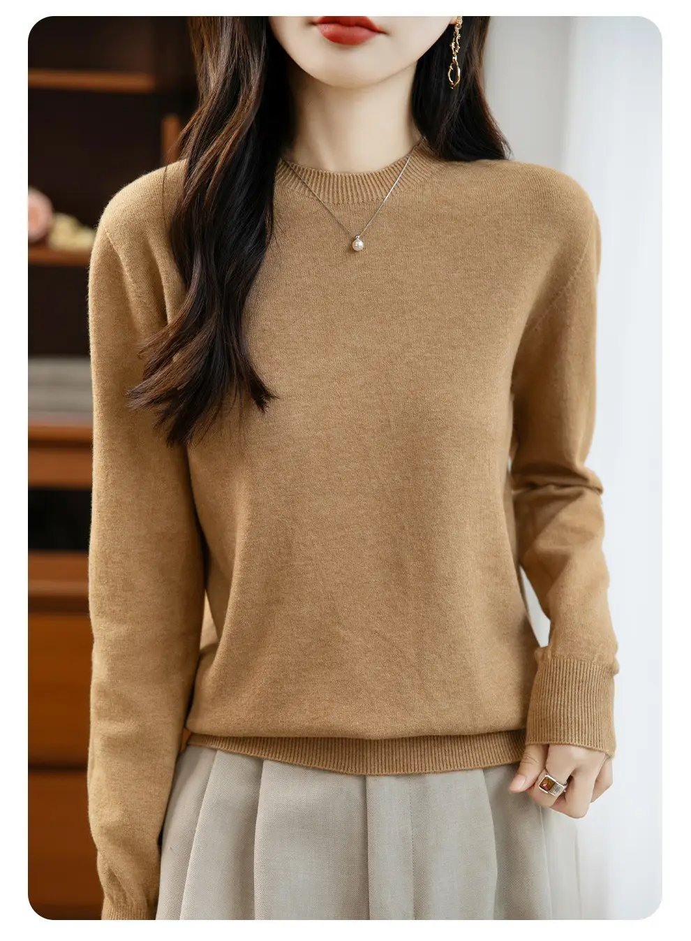 Autumn and winter Andy velvet round neck knit sweater for women, first-line ready-to-wear, solid color seamless pullover long-sleeve sweater, suitable as a base layer — feature 33