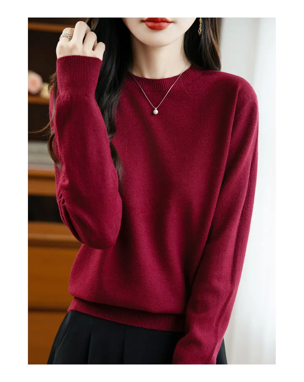 Autumn and winter Andy velvet round neck knit sweater for women, first-line ready-to-wear, solid color seamless pullover long-sleeve sweater, suitable as a base layer — feature 35