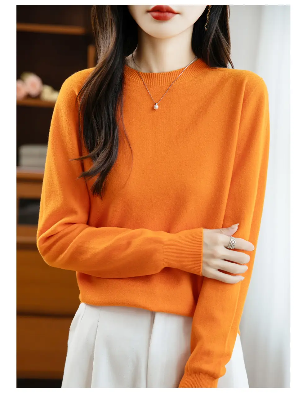 Autumn and winter Andy velvet round neck knit sweater for women, first-line ready-to-wear, solid color seamless pullover long-sleeve sweater, suitable as a base layer — feature 38