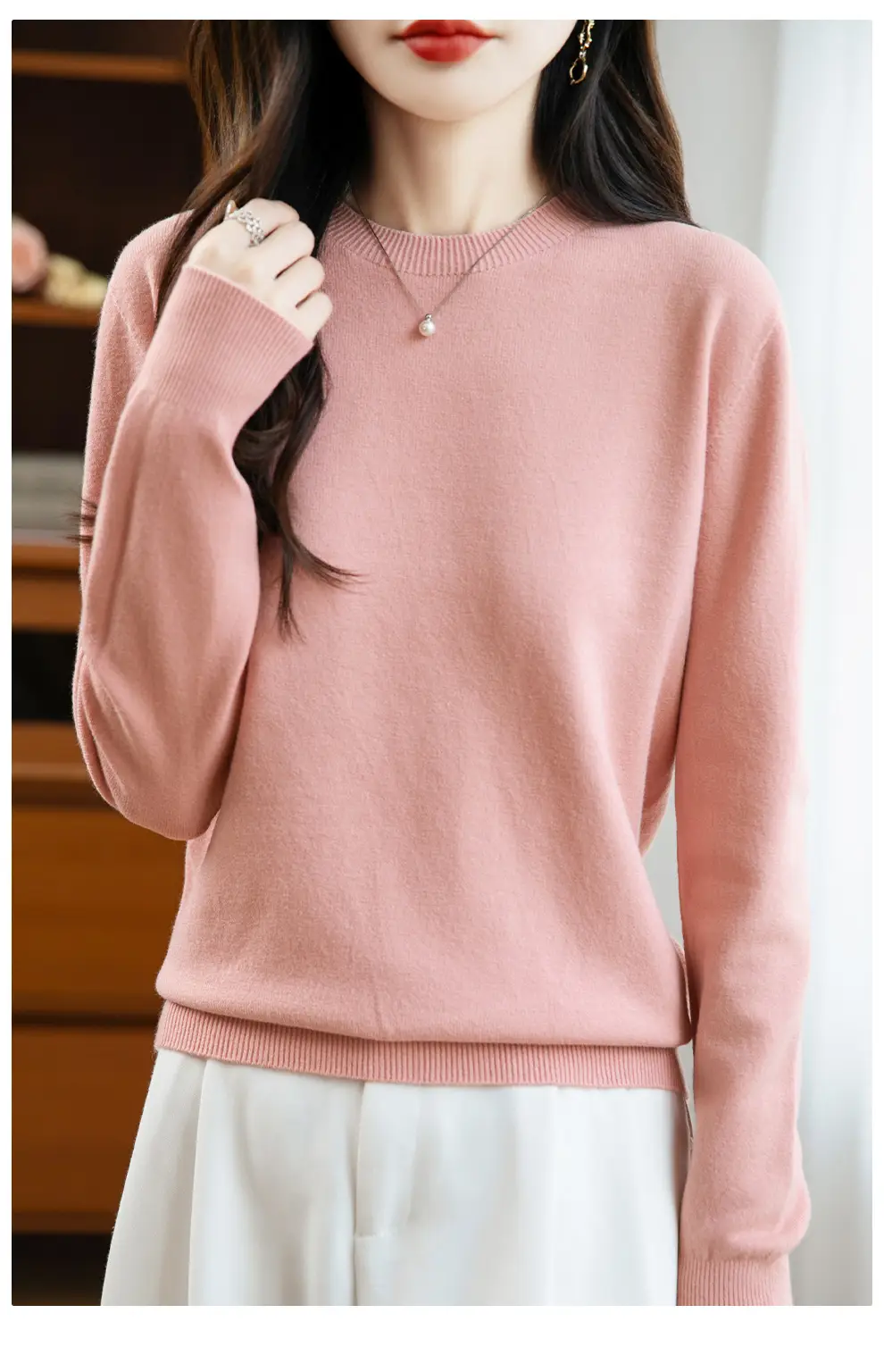 Autumn and winter Andy velvet round neck knit sweater for women, first-line ready-to-wear, solid color seamless pullover long-sleeve sweater, suitable as a base layer — feature 4