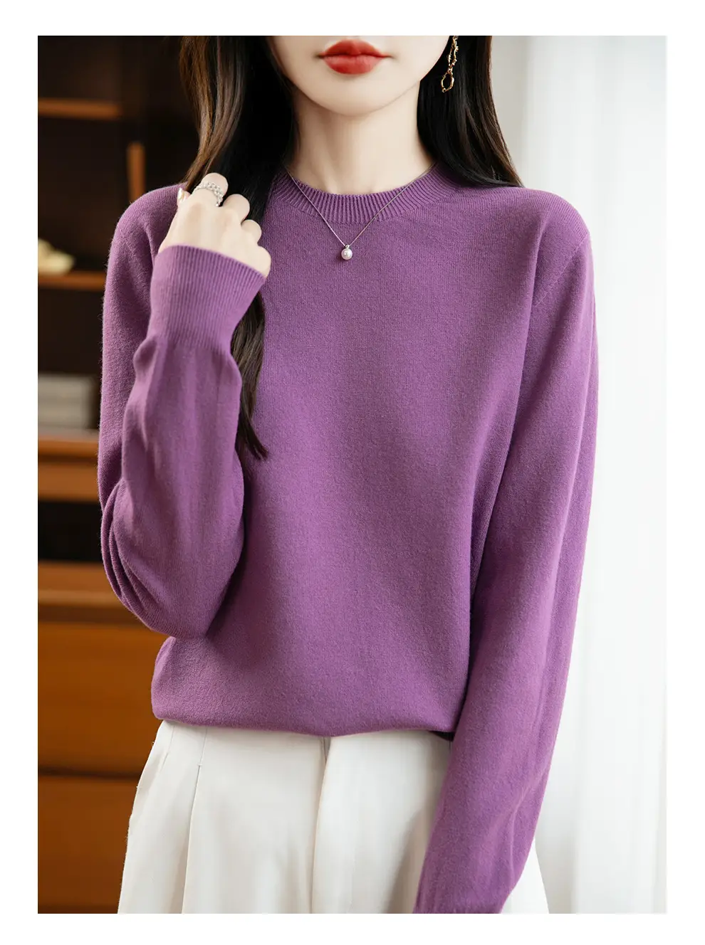 Autumn and winter Andy velvet round neck knit sweater for women, first-line ready-to-wear, solid color seamless pullover long-sleeve sweater, suitable as a base layer — feature 56