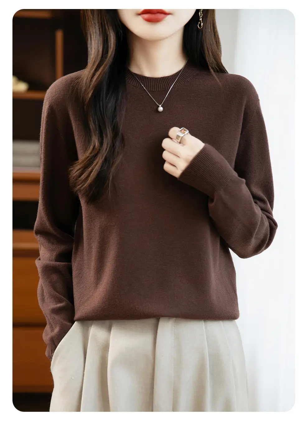 Autumn and winter Andy velvet round neck knit sweater for women, first-line ready-to-wear, solid color seamless pullover long-sleeve sweater, suitable as a base layer — feature 75