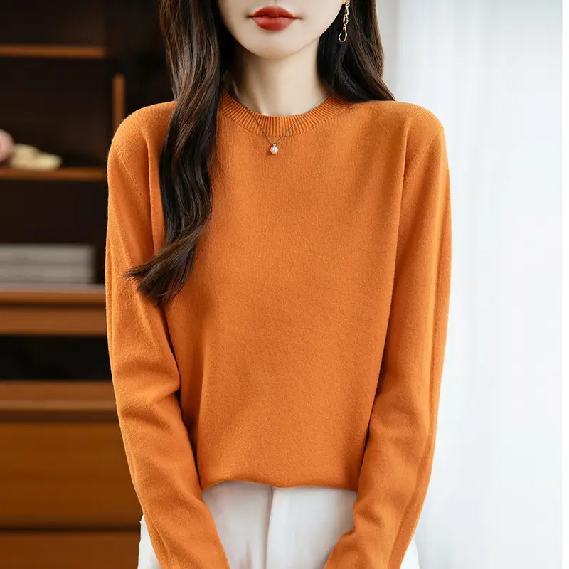 Autumn and winter Andy velvet round neck knit sweater for women, first-line ready-to-wear, solid color seamless pullover long-sleeve sweater, suitable as a base layer