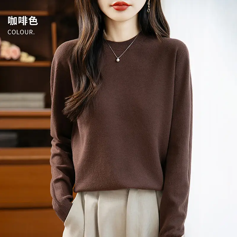 Autumn and winter Andy velvet round neck knit sweater for women, first-line ready-to-wear, solid color seamless pullover long-sleeve sweater, suitable as a base layer