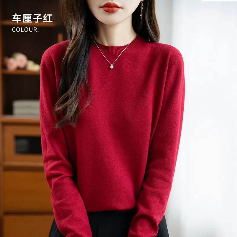 Autumn and winter Andy velvet round neck knit sweater for women, first-line ready-to-wear, solid color seamless pullover long-sleeve sweater, suitable as a base layer