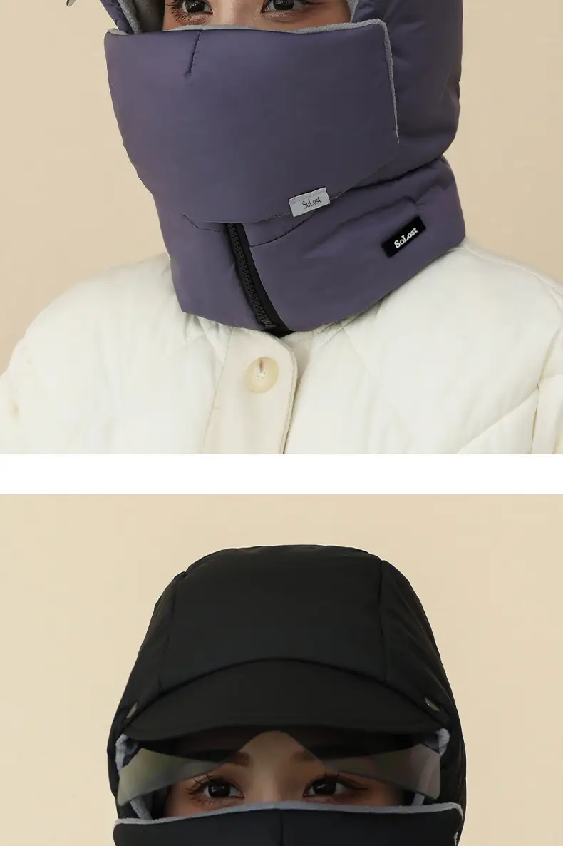 New windproof and cold-resistant cycling accessory: a fleece-lined inner scarf, face mask, and integrated hat for warmth and face protection, suitable for skiing — feature 12