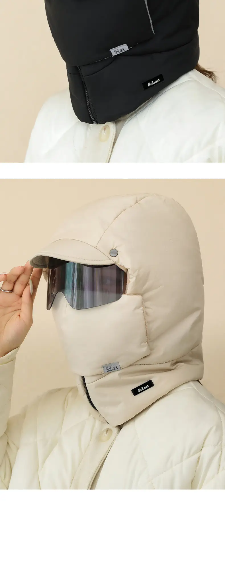 New windproof and cold-resistant cycling accessory: a fleece-lined inner scarf, face mask, and integrated hat for warmth and face protection, suitable for skiing — feature 14