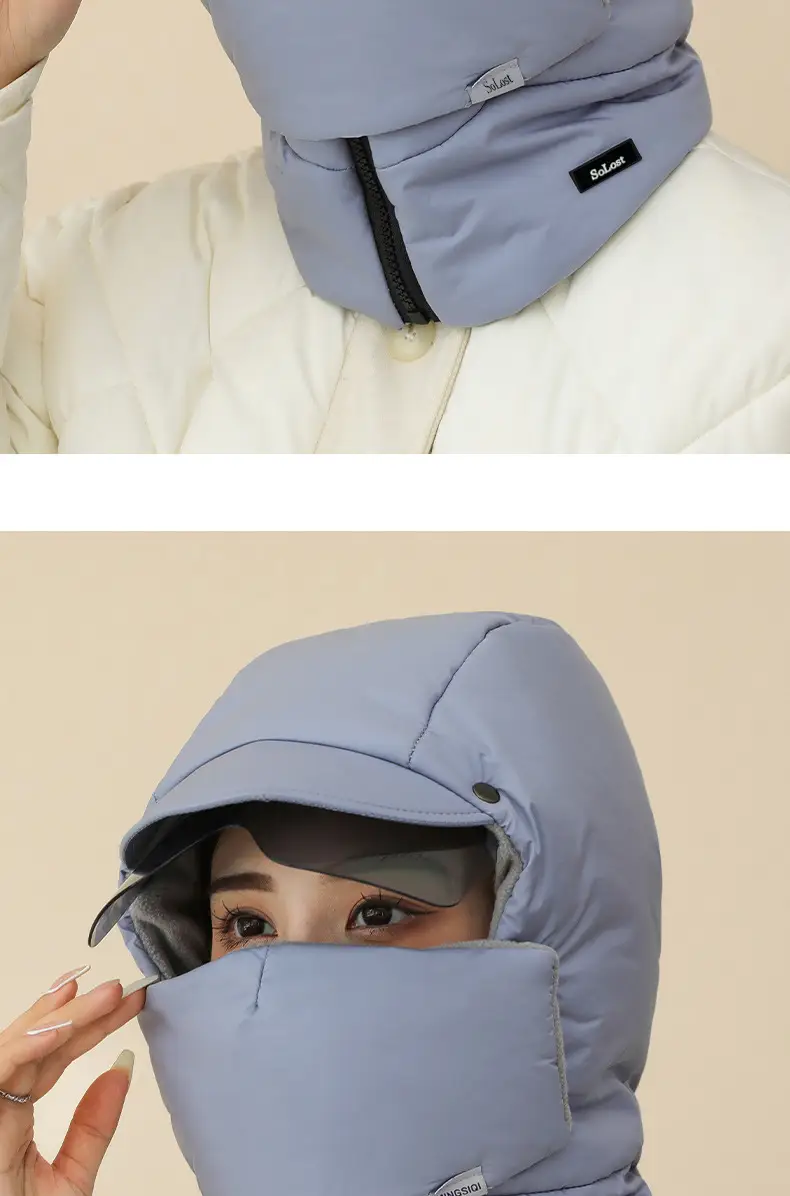 New windproof and cold-resistant cycling accessory: a fleece-lined inner scarf, face mask, and integrated hat for warmth and face protection, suitable for skiing — feature 6
