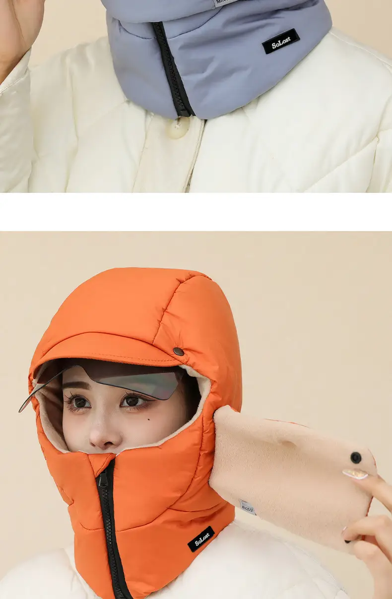 New windproof and cold-resistant cycling accessory: a fleece-lined inner scarf, face mask, and integrated hat for warmth and face protection, suitable for skiing — feature 7