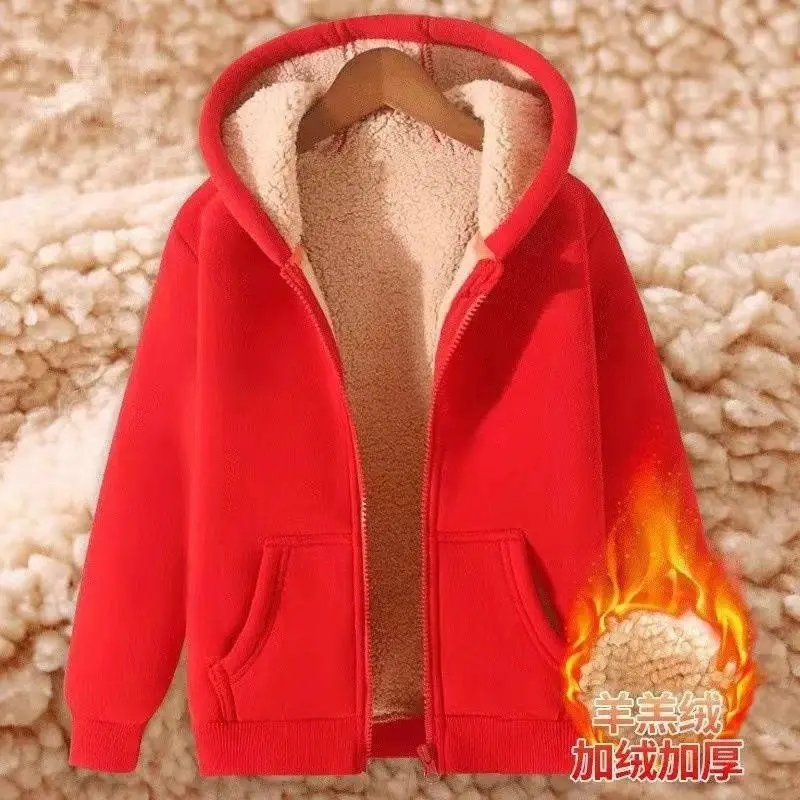 Men's thickened fleece hoodie for winter, solid color, warm top for students, fleece-lined base layer, trendy style — feature 9