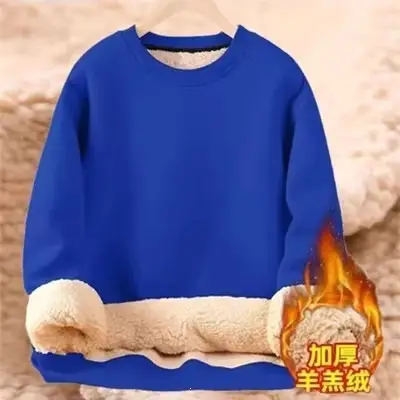 Men's thickened fleece hoodie for winter, solid color, warm top for students, fleece-lined base layer, trendy style