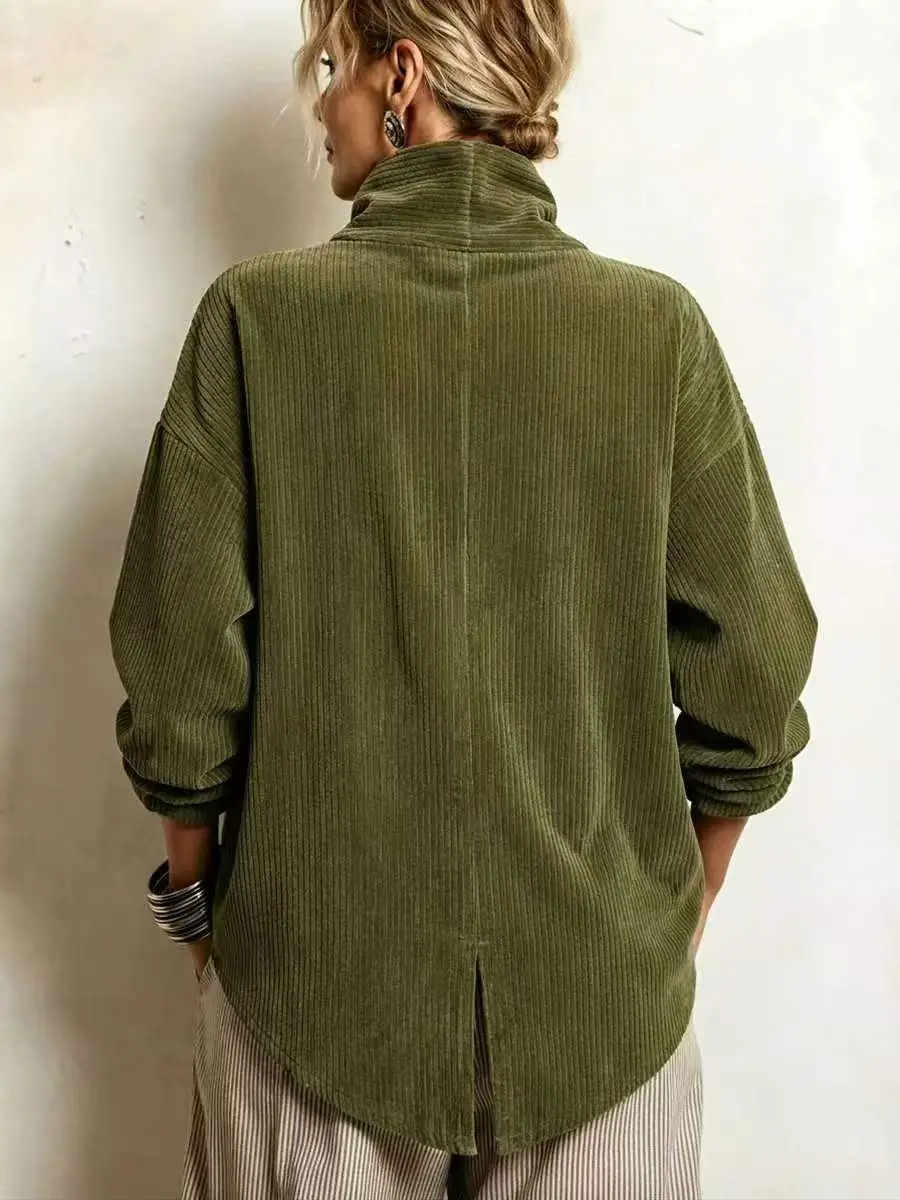 2026 Cross-Border European and American Autumn and Winter New Corduroy Irregular Loose Shoulder-Drop Diagonal Button Jacket for Women — feature 12