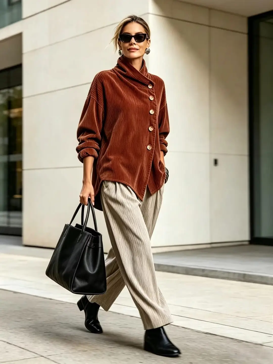 2026 Cross-Border European and American Autumn and Winter New Corduroy Irregular Loose Shoulder-Drop Diagonal Button Jacket for Women — feature 14