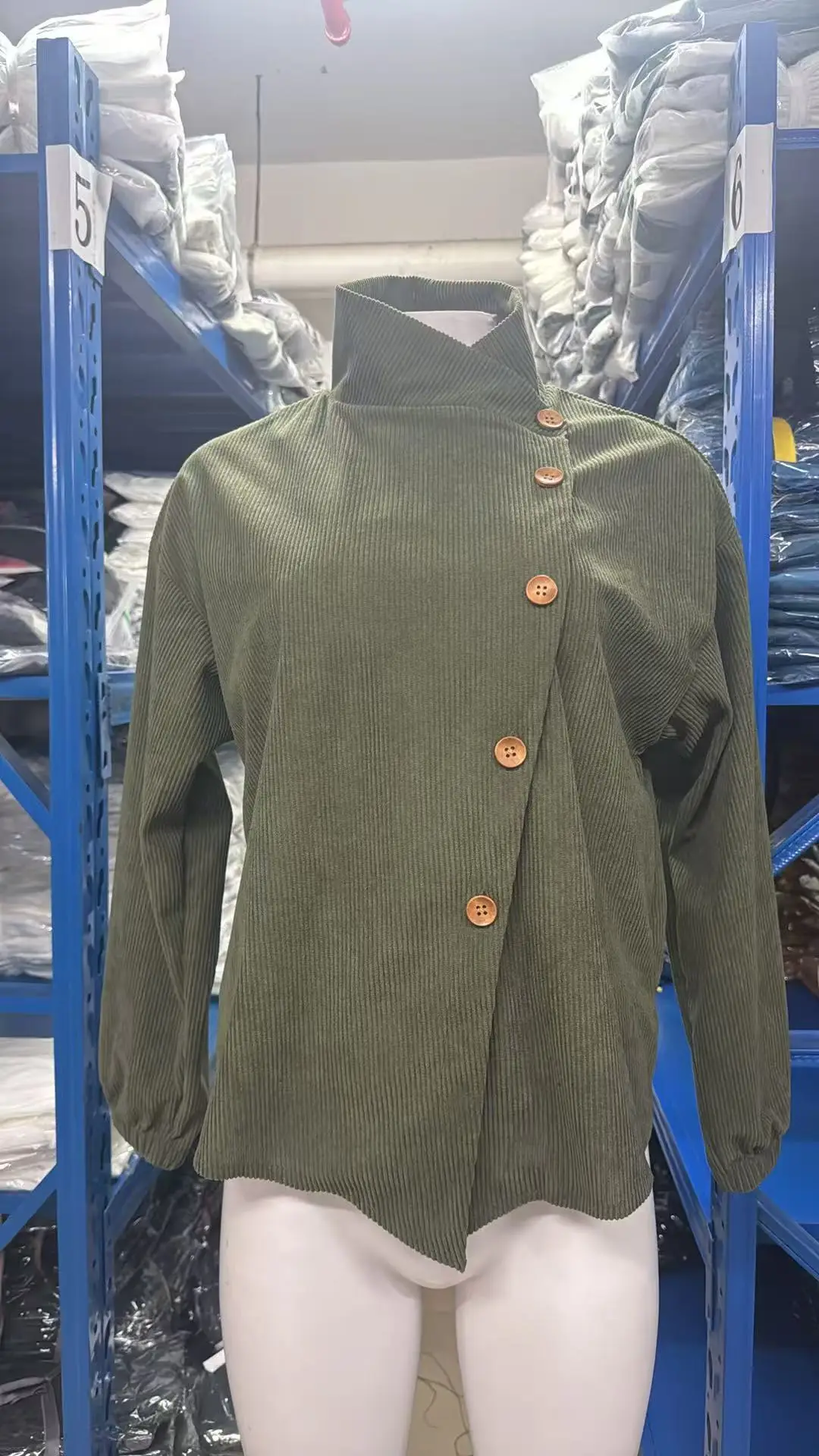 2026 Cross-Border European and American Autumn and Winter New Corduroy Irregular Loose Shoulder-Drop Diagonal Button Jacket for Women — feature 7