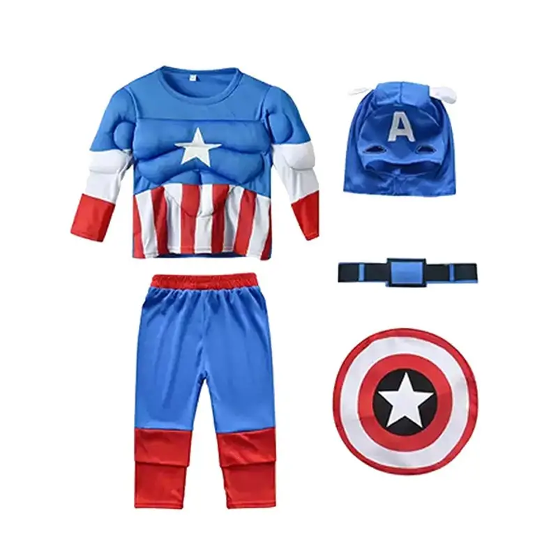 Halloween children's muscle costumes: Captain America, Hulk, Superman, Spider-Man outfits, cosplay costumes for performances