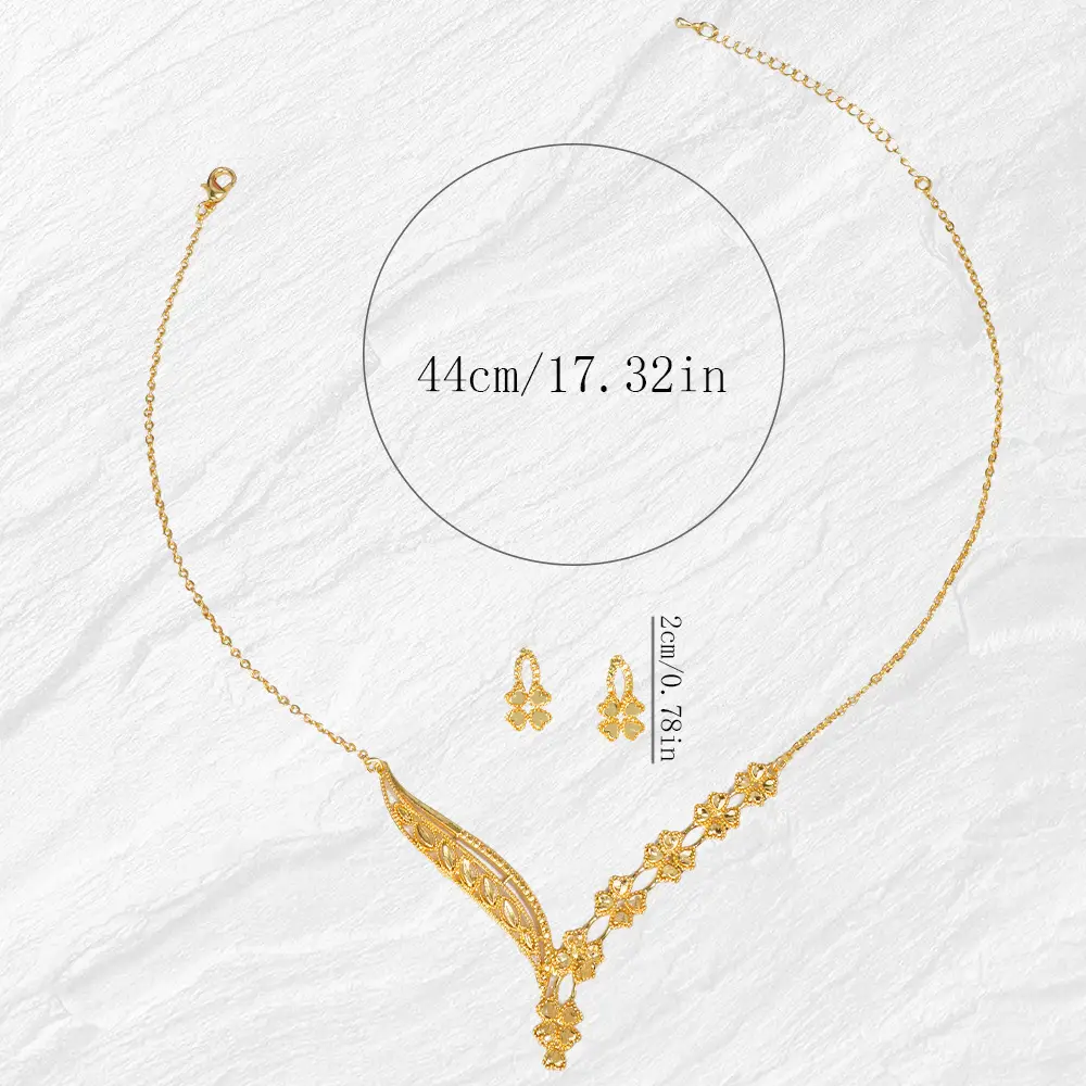 Middle Eastern Dubai floral necklace and earring set, gold-plated, for brides, weddings, cross-border sales, non-fading, and extravagant for banquets