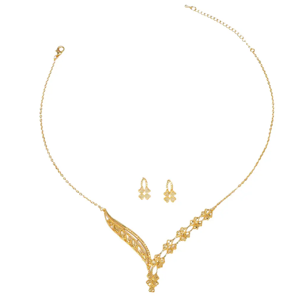 Middle Eastern Dubai floral necklace and earring set, gold-plated, for brides, weddings, cross-border sales, non-fading, and extravagant for banquets