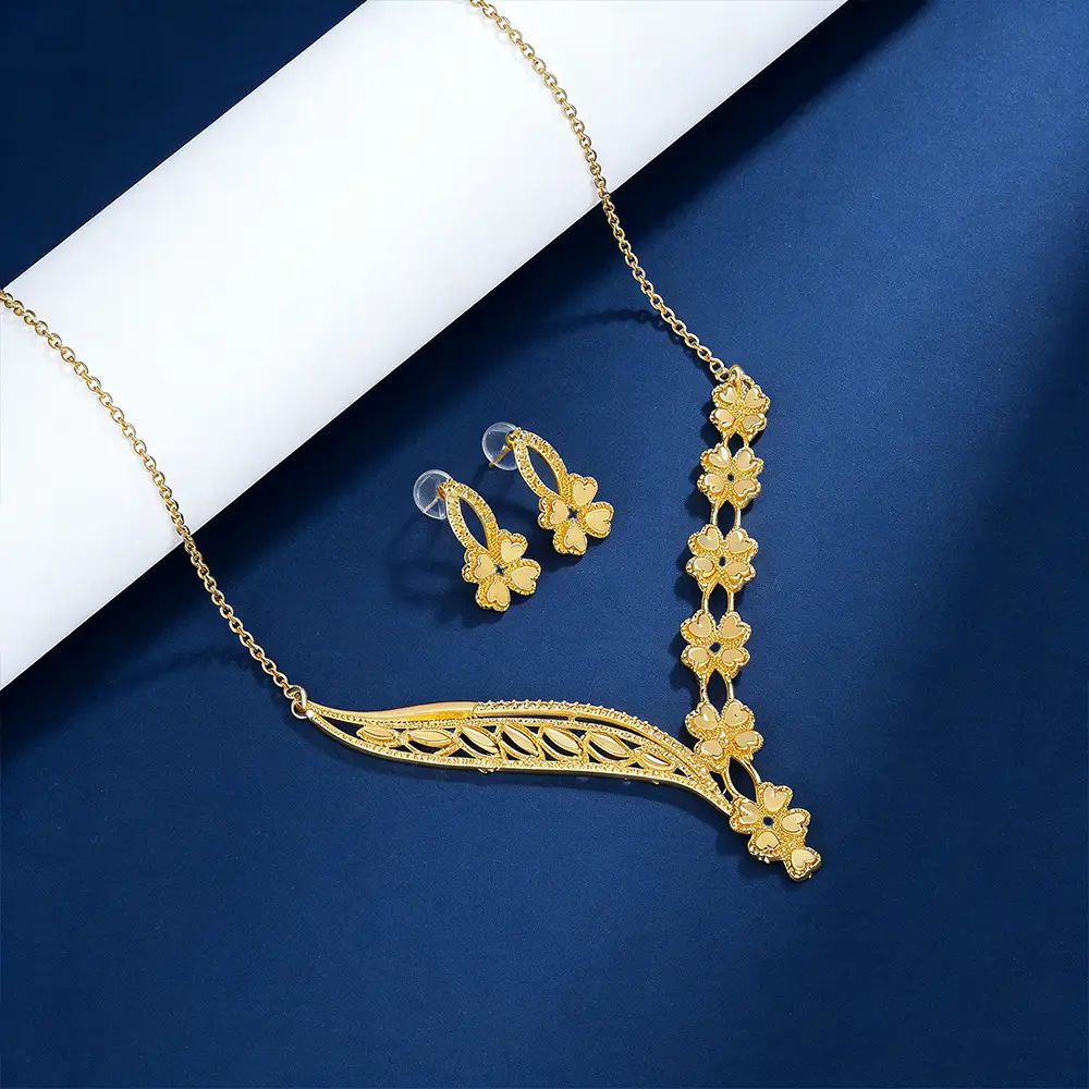 Middle Eastern Dubai floral necklace and earring set, gold-plated, for brides, weddings, cross-border sales, non-fading, and extravagant for banquets — feature 10