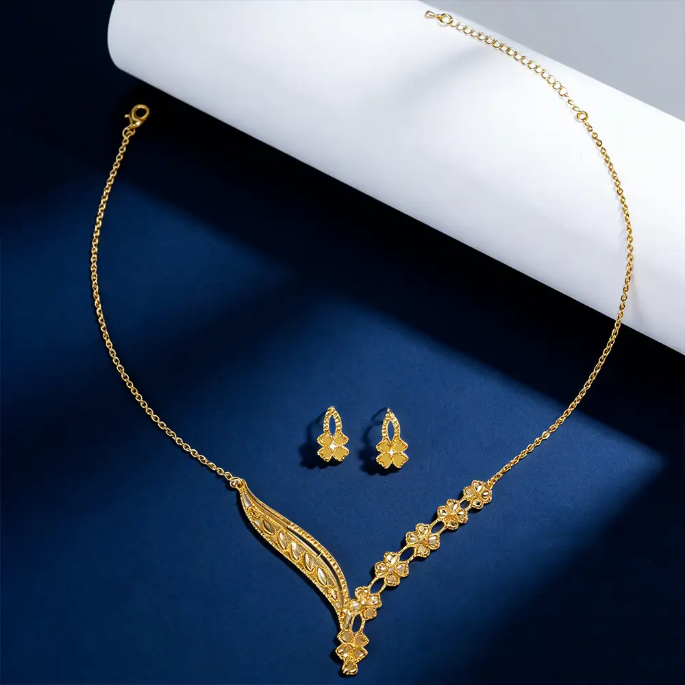 Middle Eastern Dubai floral necklace and earring set, gold-plated, for brides, weddings, cross-border sales, non-fading, and extravagant for banquets — feature 8
