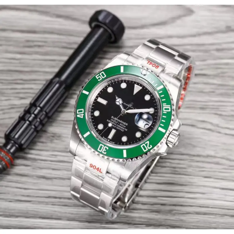 Green, black, and blue foreign trade Rolex Submariner solid steel band luminous waterproof quartz watch with Japanese imported movement