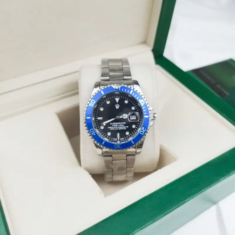 Green, black, and blue foreign trade Rolex Submariner solid steel band luminous waterproof quartz watch with Japanese imported movement