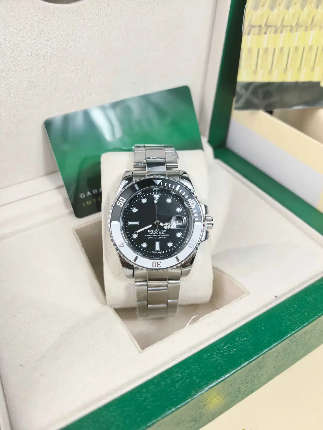 Green, black, and blue foreign trade Rolex Submariner solid steel band luminous waterproof quartz watch with Japanese imported movement