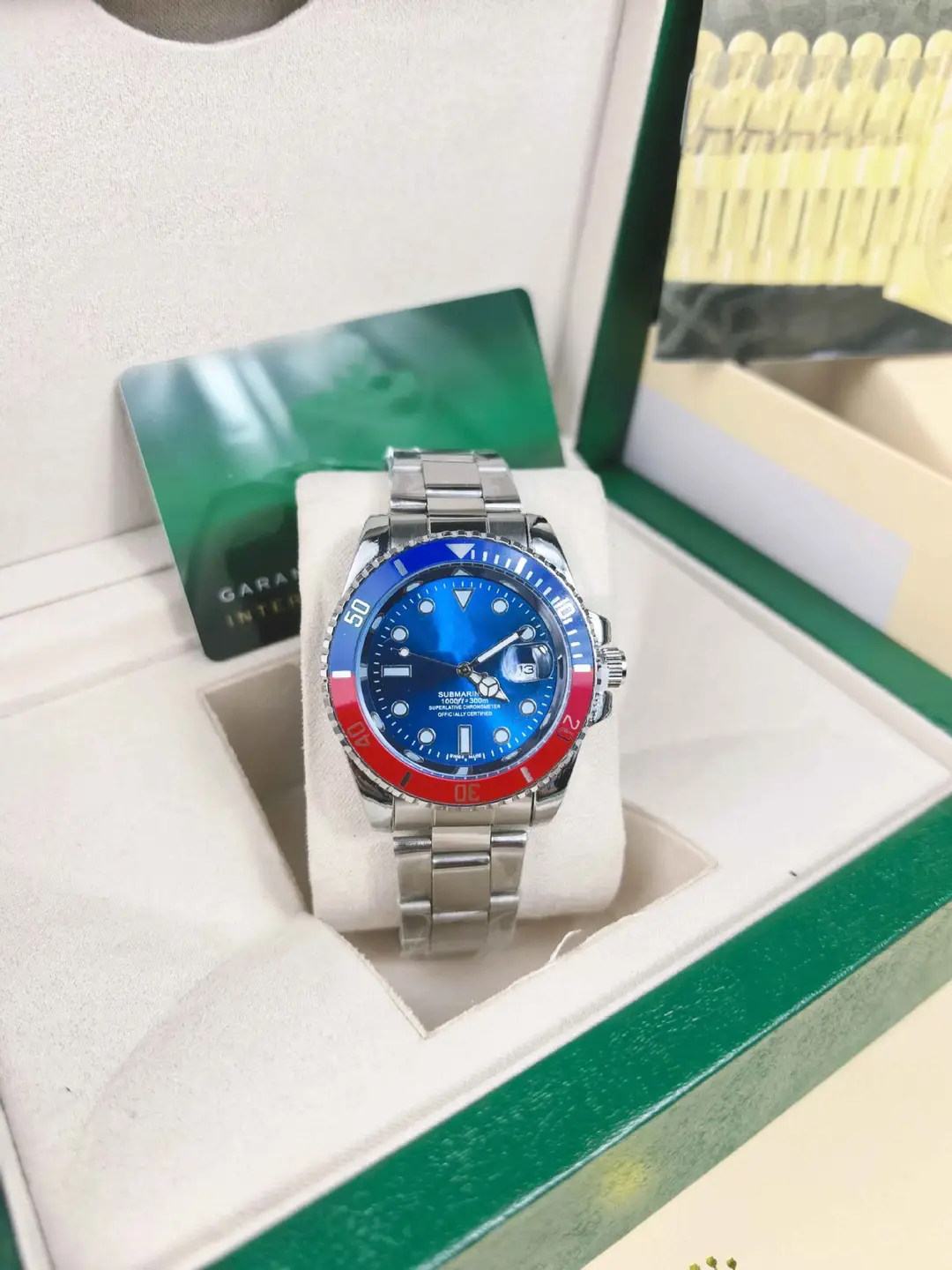Green, black, and blue foreign trade Rolex Submariner solid steel band luminous waterproof quartz watch with Japanese imported movement