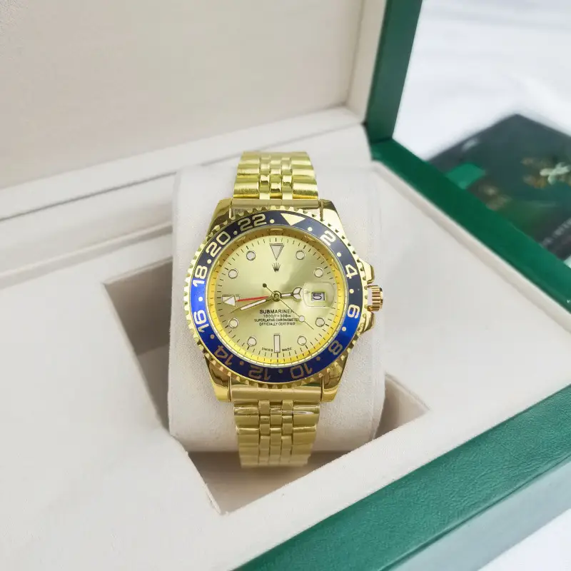 Green, black, and blue foreign trade Rolex Submariner solid steel band luminous waterproof quartz watch with Japanese imported movement