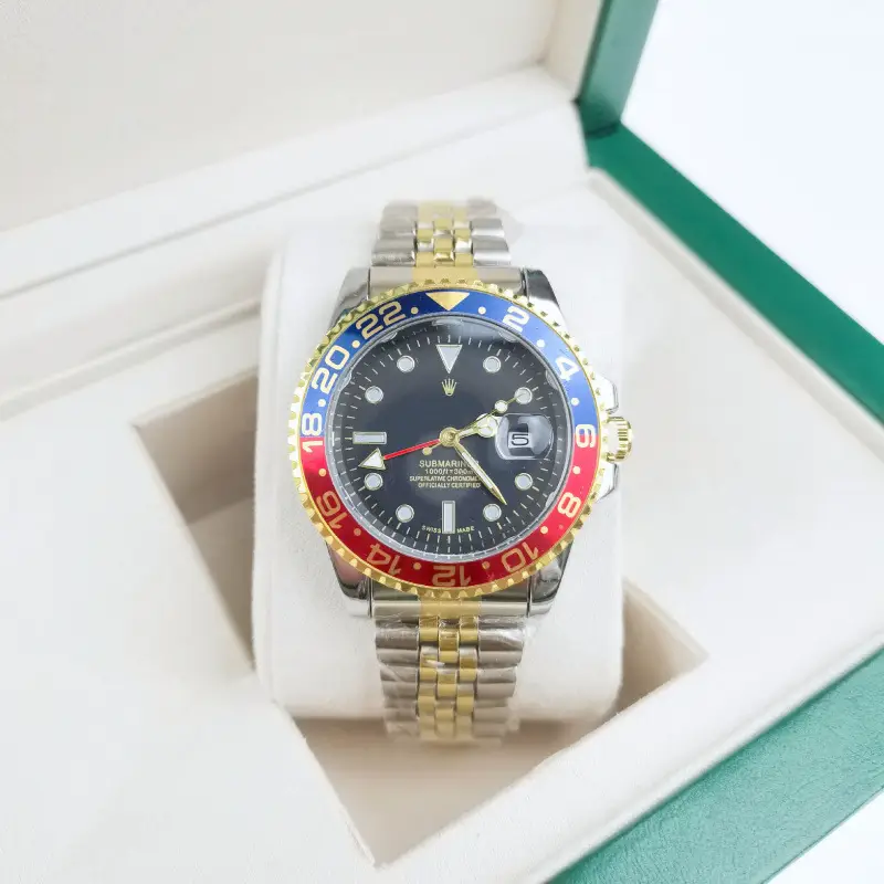 Green, black, and blue foreign trade Rolex Submariner solid steel band luminous waterproof quartz watch with Japanese imported movement