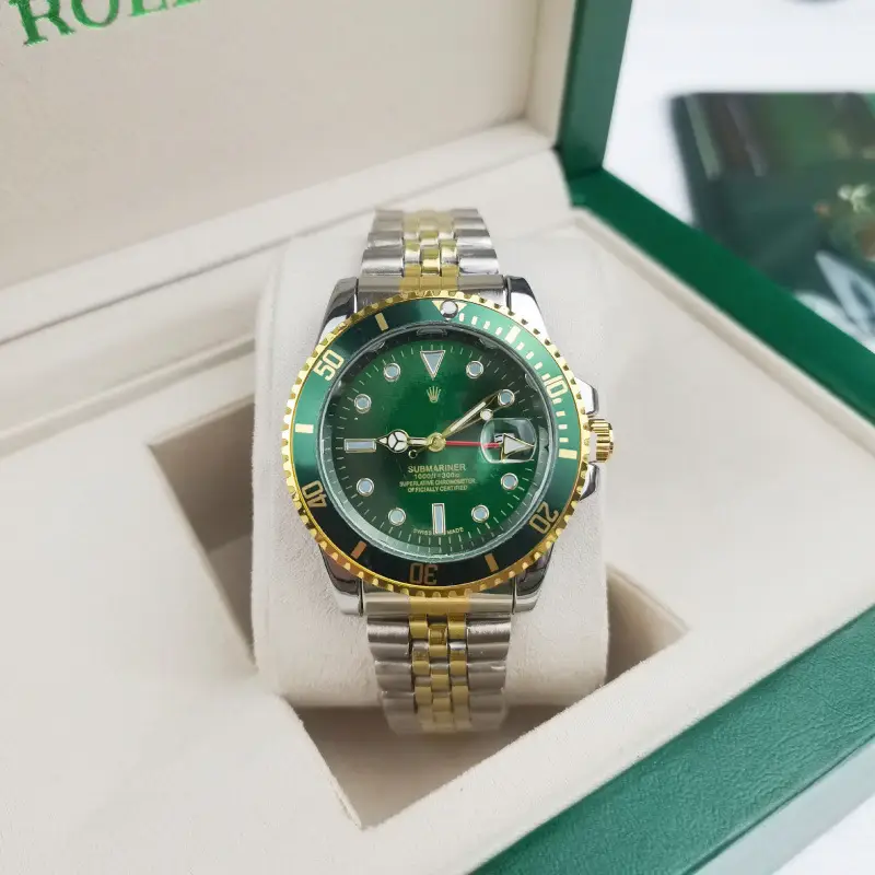 Green, black, and blue foreign trade Rolex Submariner solid steel band luminous waterproof quartz watch with Japanese imported movement