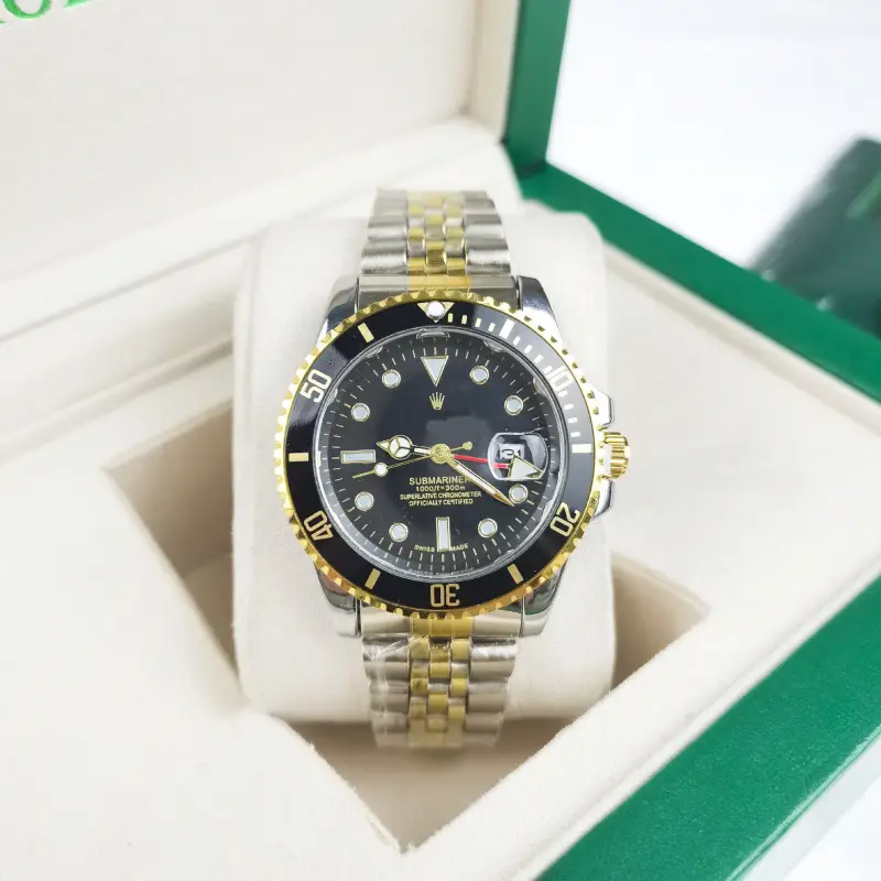 Green, black, and blue foreign trade Rolex Submariner solid steel band luminous waterproof quartz watch with Japanese imported movement