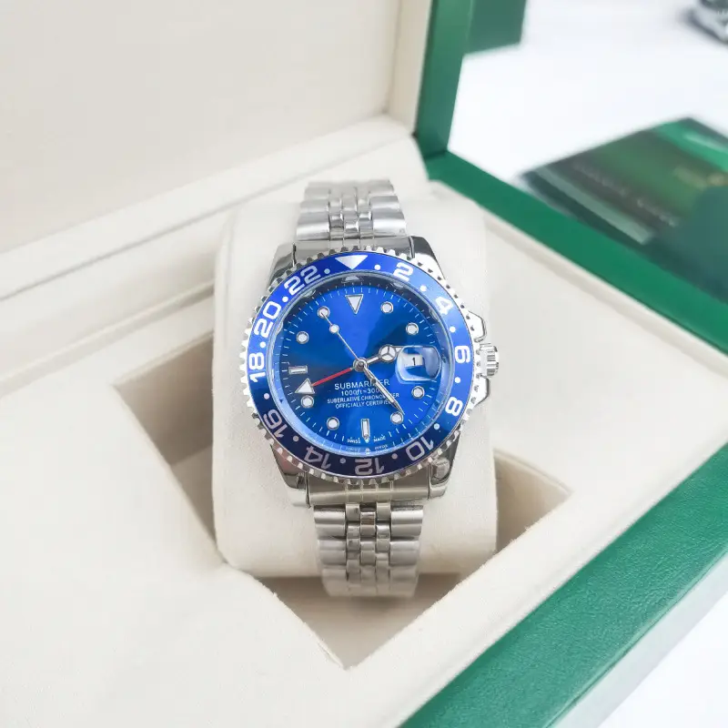 Green, black, and blue foreign trade Rolex Submariner solid steel band luminous waterproof quartz watch with Japanese imported movement