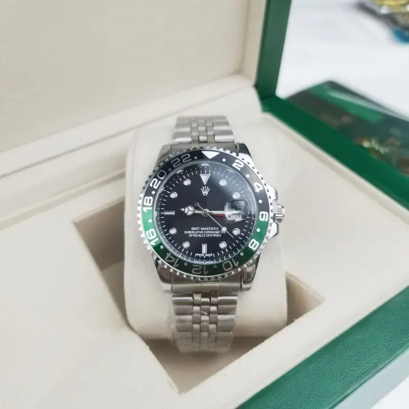 Green, black, and blue foreign trade Rolex Submariner solid steel band luminous waterproof quartz watch with Japanese imported movement