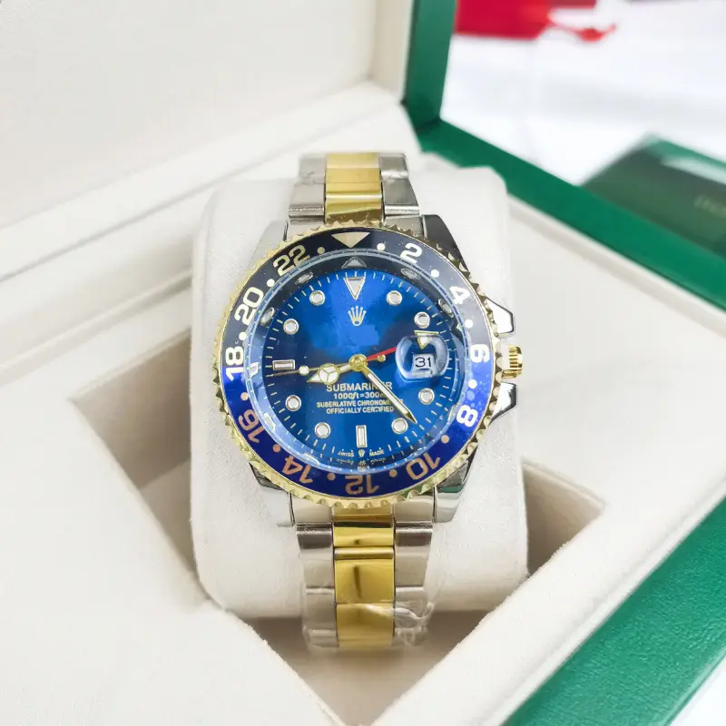 Green, black, and blue foreign trade Rolex Submariner solid steel band luminous waterproof quartz watch with Japanese imported movement