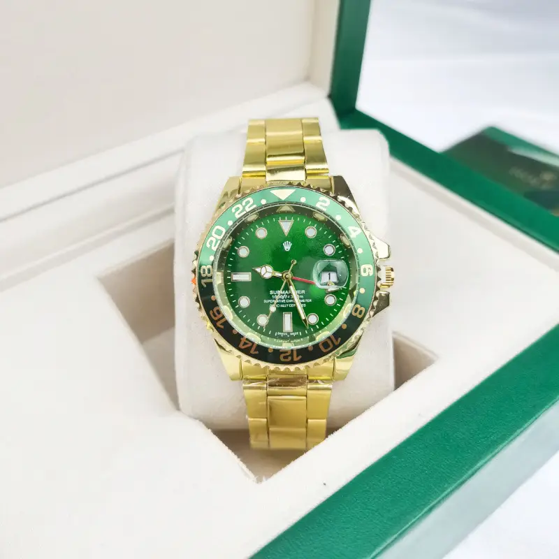 Green, black, and blue foreign trade Rolex Submariner solid steel band luminous waterproof quartz watch with Japanese imported movement
