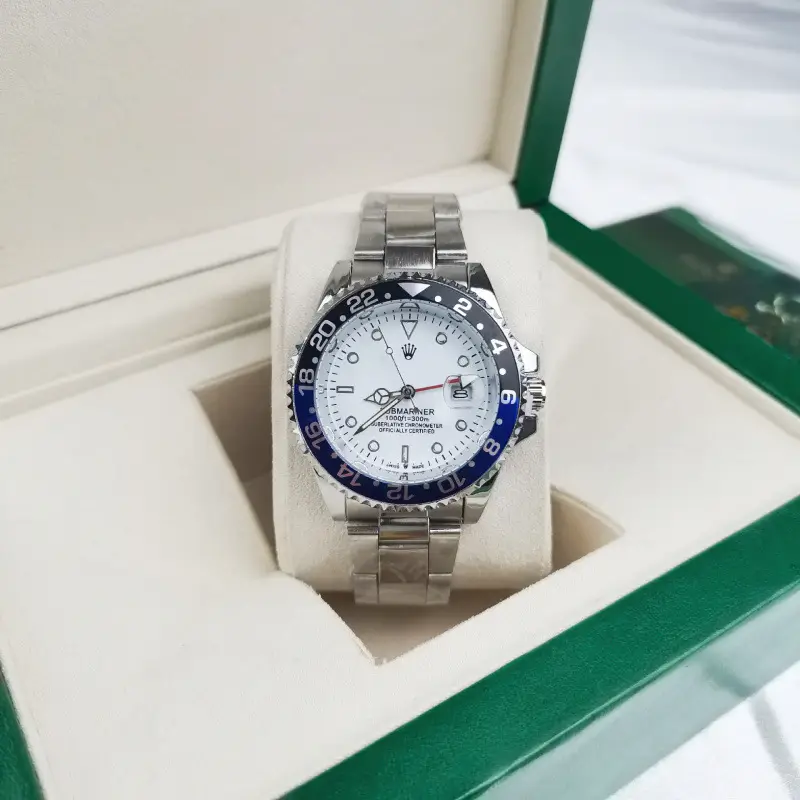 Green, black, and blue foreign trade Rolex Submariner solid steel band luminous waterproof quartz watch with Japanese imported movement