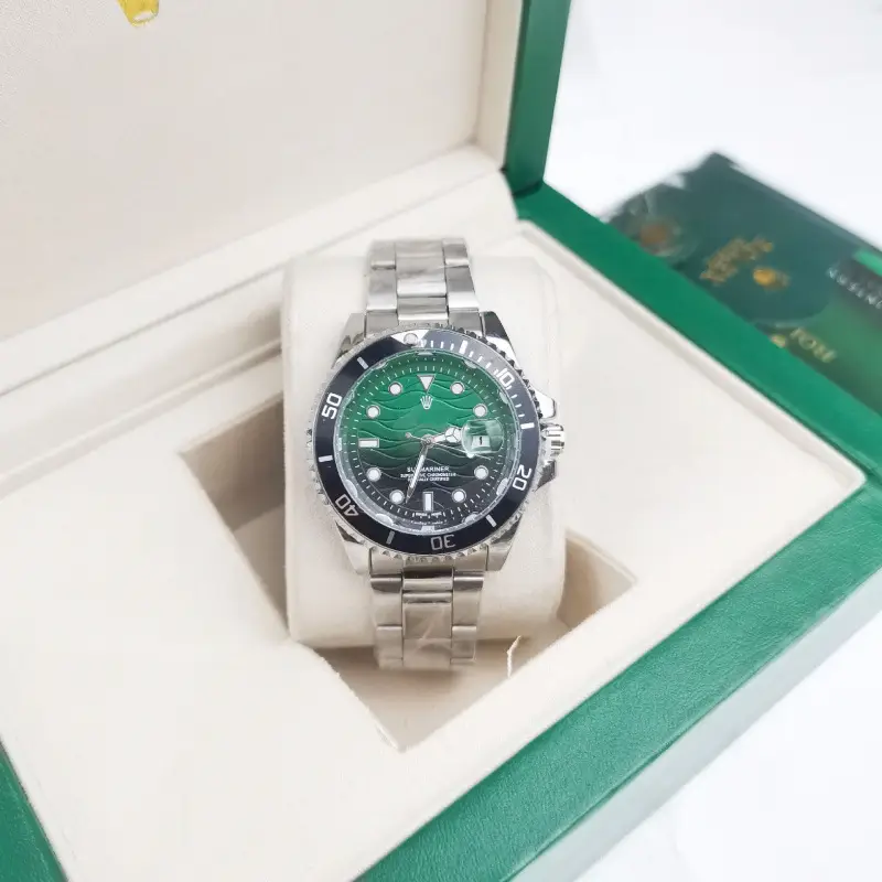 Green, black, and blue foreign trade Rolex Submariner solid steel band luminous waterproof quartz watch with Japanese imported movement