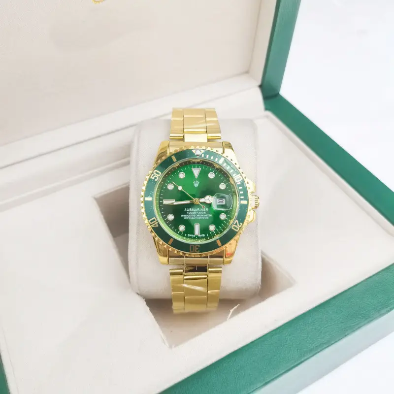 Green, black, and blue foreign trade Rolex Submariner solid steel band luminous waterproof quartz watch with Japanese imported movement