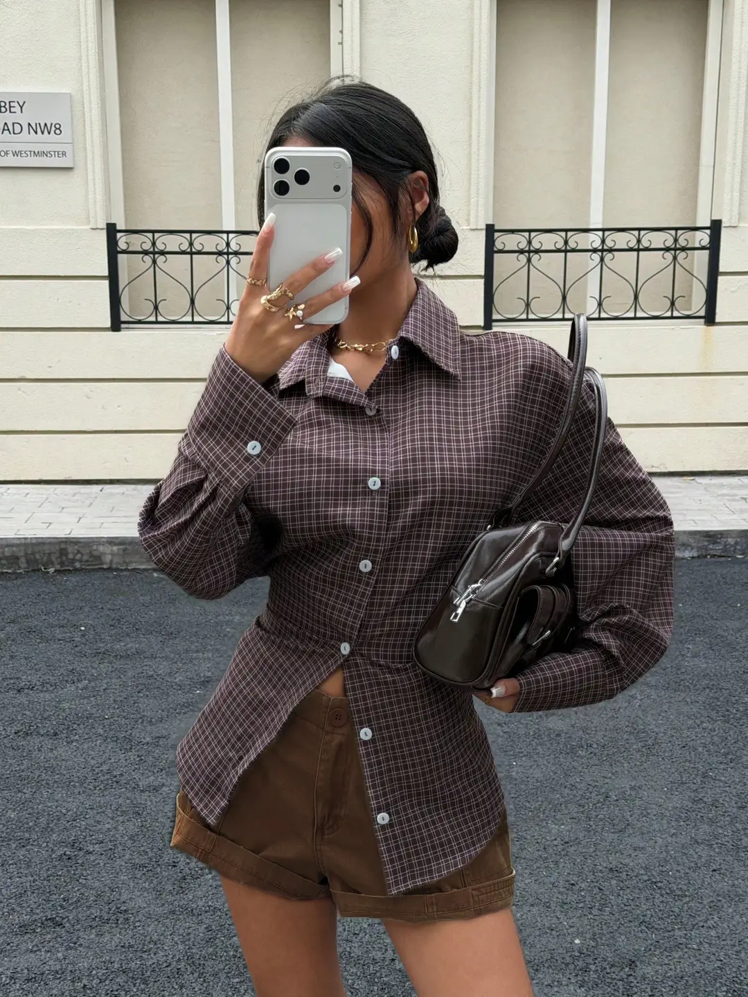 2026 New Cross-Border European and American Amazon Autumn and Winter Women's Retro Brown Plaid Waist-Cinching Long-Sleeved Shirt — feature 8