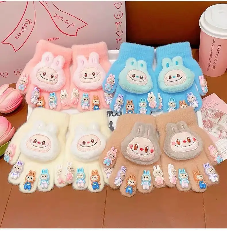 Labubu new winter gloves, warm and stylish, featuring a cute five-finger design, cartoon patterns, and fleece lining, perfect for children — feature 10