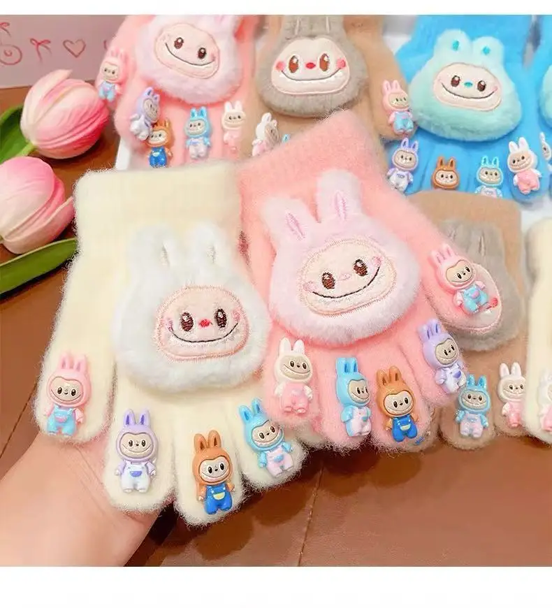 Labubu new winter gloves, warm and stylish, featuring a cute five-finger design, cartoon patterns, and fleece lining, perfect for children — feature 11