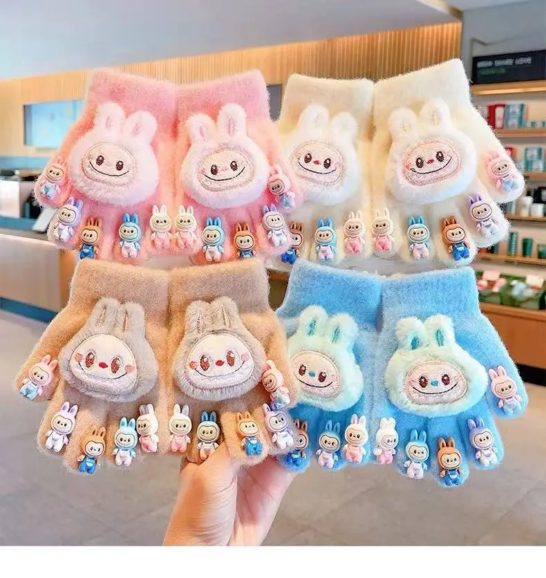 Labubu new winter gloves, warm and stylish, featuring a cute five-finger design, cartoon patterns, and fleece lining, perfect for children — feature 6